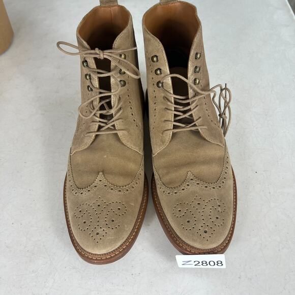 Taft The Mack Boot Mens 11 Tan Leather Suede Wingtip Lace Up Brogue Service - Picture 9 of 13